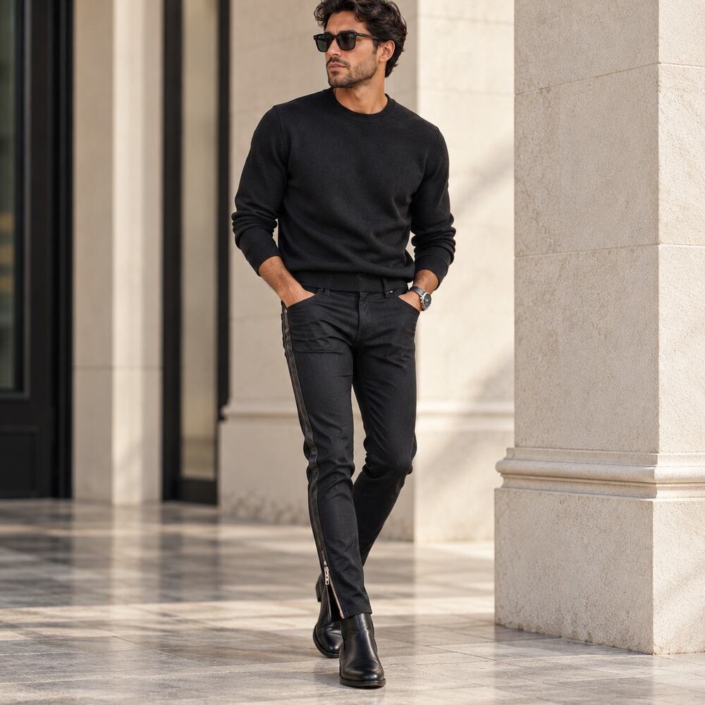 GUCCI Super Skinny Leather Stripe Jeans Black Sz 54/US 40 $1895 {QQ49}